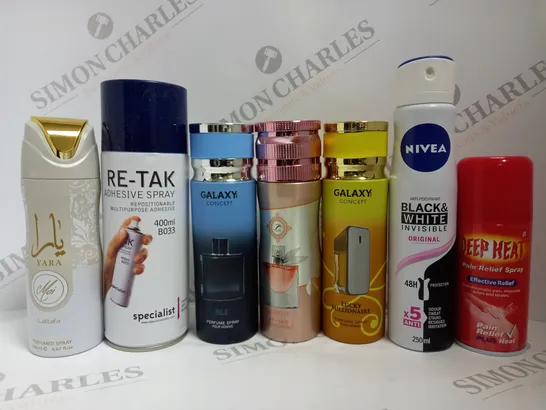 BOX OF APPROX 12 ASSORTED AEROSOLS TO INCLUDE RE-TAK ADHESIVE SPRAY, NIVEA DEODORANT, DEEP HEAT RELIEF SPRAY, ETC 