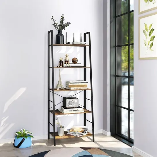 BOXED HYMAN LADDER BOOKCASE - 161.5CM H X 60CM W,  RUSTIC BROWN (1 BOX)