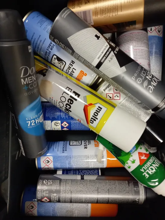 APPROXIMATELY 15 ASSORTED AEROSOLS TO INCLUDE GILLETTE SHAVING FOAM, DOVE DEODORANT, LABEL REMOVER - COLLECTION ONLY 