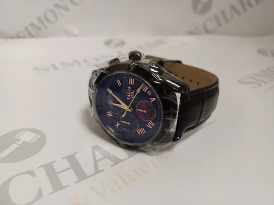 BOXED TALIS CO LUXURY CHRONOGRAPH WATCH WITH LEATHER STRAP 