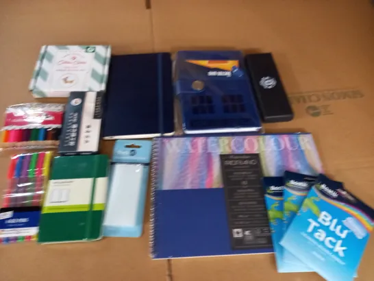 LOT OF ASSORTED STATIONARY ITEMS TO INCLUDE NOTEBOOKS, PENS AND BLUE TAK