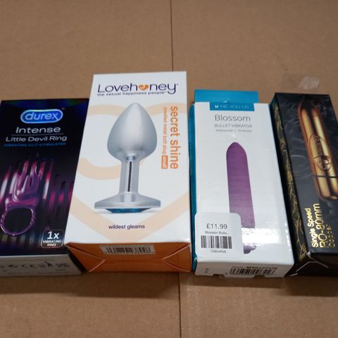 LOT OF 4 ASSORTED PLEASURE AIDS TO INCLUDE SECRET SHINE PLUG AND BLOSSOM BULLET