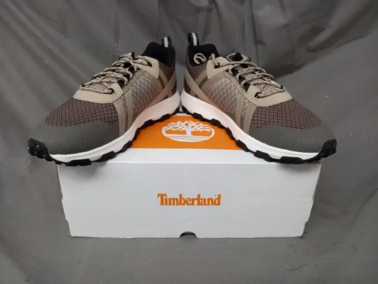 BOXED PAIR OF TIMBERLAND WINSOR TRAIL SHOES IN LIGHT BROWN MESH UK SIZE 9