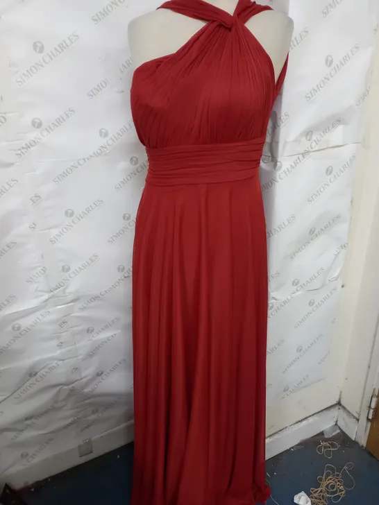 AZAZIE CHARLIZE PLEATED ASSYMETRICAL MAXI DRESS IN BURNT RED SIZE 12