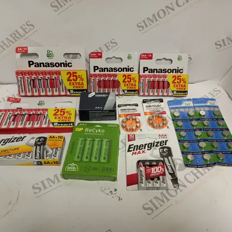 APPROXIMATELY 40 ASSORTED BATTERIES IN VARIOUS MODELS TO INCLUDE AA, AAA, CELL BATTERIES ETC  