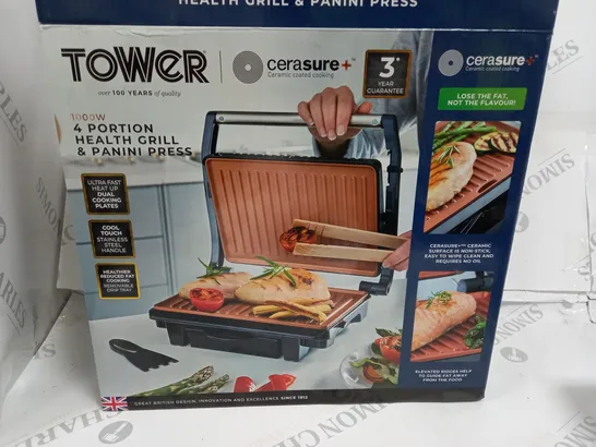 TOWER 1000W 4-PORTION HEALTH GRILL AND PANINI PRESS