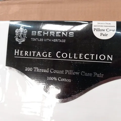 APPROXIMATELY 20 BRAND NEW BAGGED BEHRENS HERITAGE COLLECTION 200 THREAD COUNT PILLOW CASE PAIR 100% COTTON