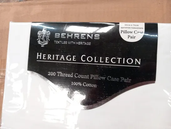 APPROXIMATELY 20 BRAND NEW BAGGED BEHRENS HERITAGE COLLECTION 200 THREAD COUNT PILLOW CASE PAIR 100% COTTON