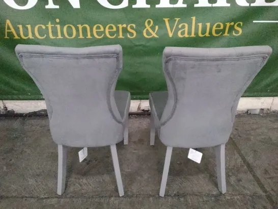 SET OF 2 NEW BEWLEY GREY VELVET BUTTON BACK DINING CHAIRS (GREY LEG)