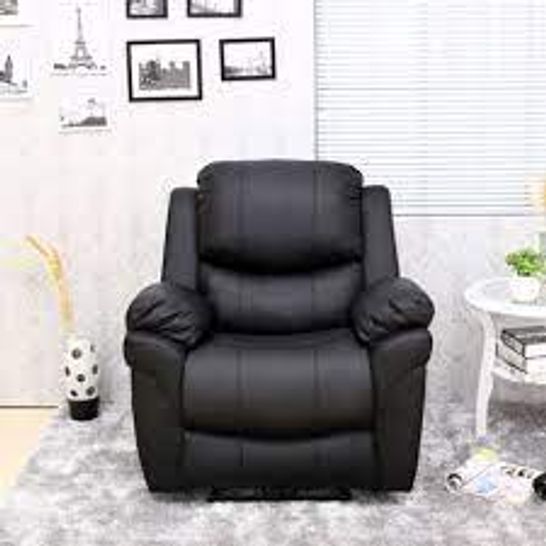 BOXED DESIGNER BLACK LEATHER RECLINING EASY CHAIR