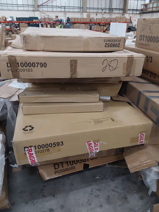 PALLET OF ASSORTED BOXED DINING TABLE PARTS 