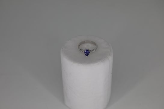 18CT WHITE GOLD RING SET WITH A PEAR CUT TANZANITE AND DIAMOND SET SHOULDERS, TOTAL WEIGHT +0.88CT RRP £1500