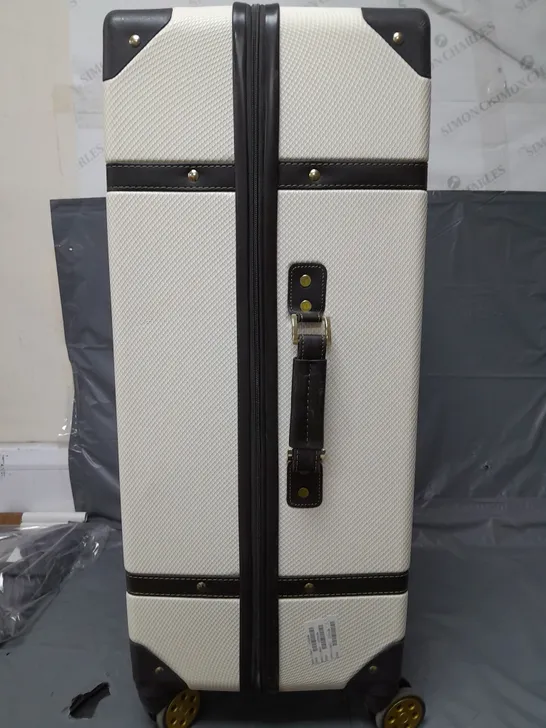 ROCK LUGGAGE VINTAGE LARGE 8-WHEEL SUITCASE - CREAM  RRP £135