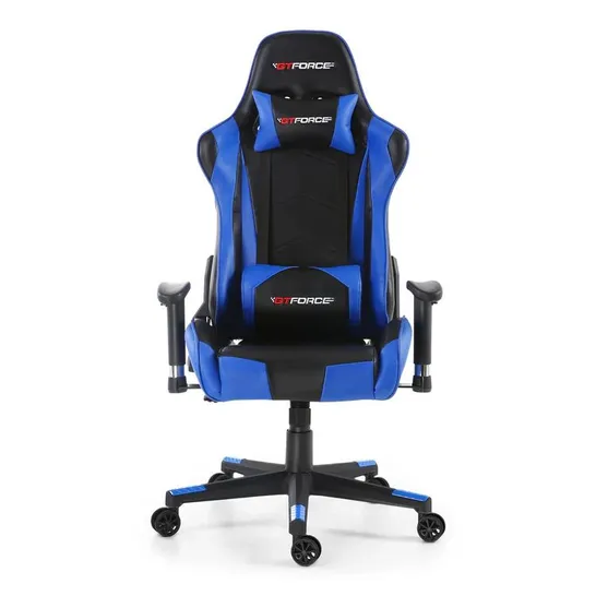 BOXED DESIGNER GT FORCE PRO FX LEATHER RACING SPORTS OFFICE CHAIR IN BLACK & BLUE (1 BOX)