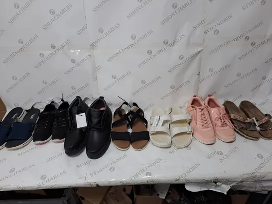 APPROXIMATELY 8 PAIRS OF SHOES TO INCLUDE SANDALS, BOOTS, AND TRAINERS ETC. 