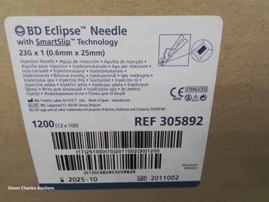 FOUR CASES EACH CONTAINING APPROXIMATELY 1200 BD ECLIPSE NEEDLES WITH SMARTSLIP 23G × 1