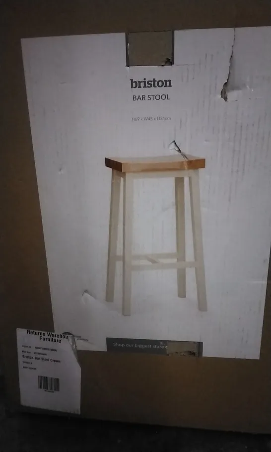 BOXED BRISTON BAR STOOL CREAM   H69 X W45 X D31CM 