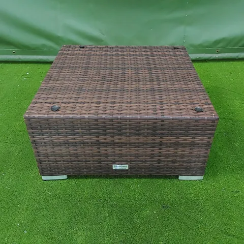 DESIGNER CHOCOLATE MIX RATTAN TABLE/STOOL - MISSING GLASS TOP AND CUSHION