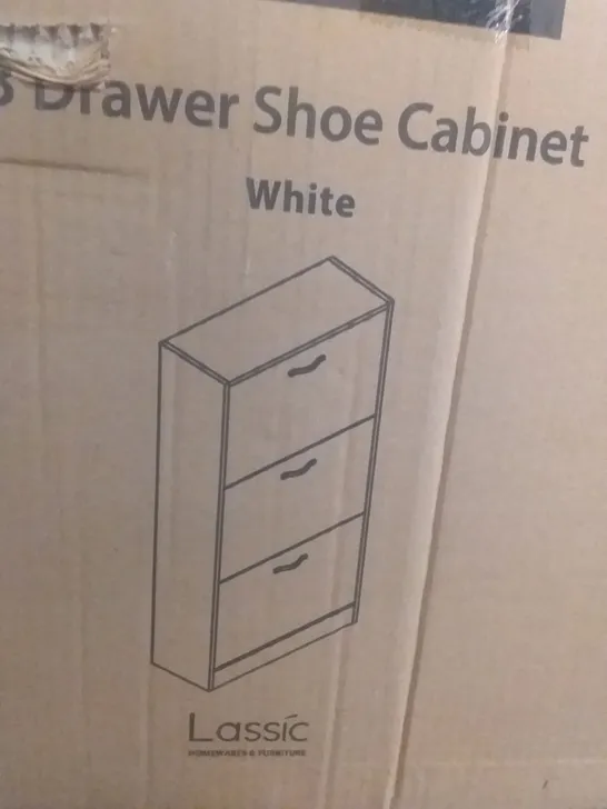 BOXED VIDA 3 DRAWER SHOE STORAGE CABINET - WHITE 