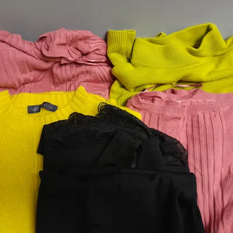 5 ASSORTED M&S CLOTHING TO INCLUDE COLLECTION JUMPER IN SUN GOLD SIZE SMALL AND COLLECTION JUMPER IN RASPBERRY SIZE 18 