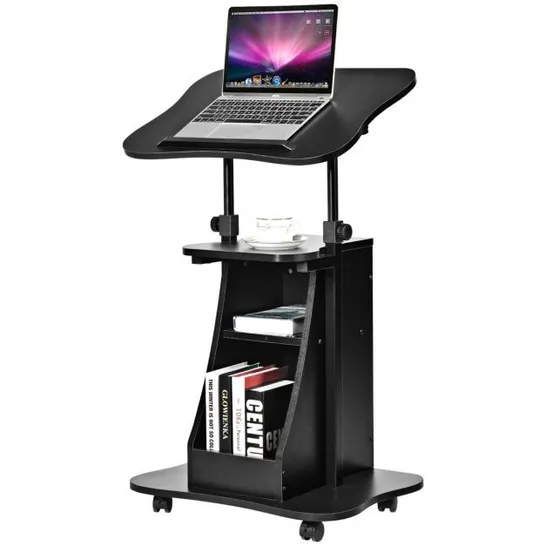 BOXED COSTWAY LAPTOP CART HEIGHT ADJUSTABLE WITH WHEELS - BLACK