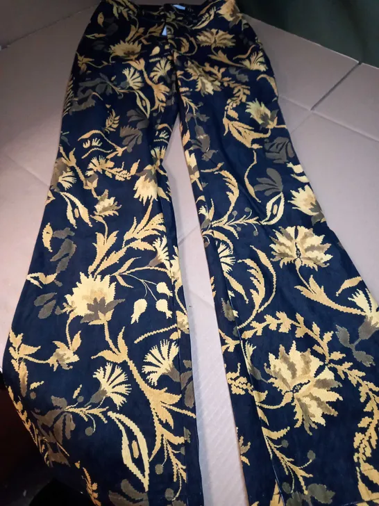 WAREHOUSE BLACK CORD FLORAL PRINTED BOOTCUT TROUSERS - SIZE 8