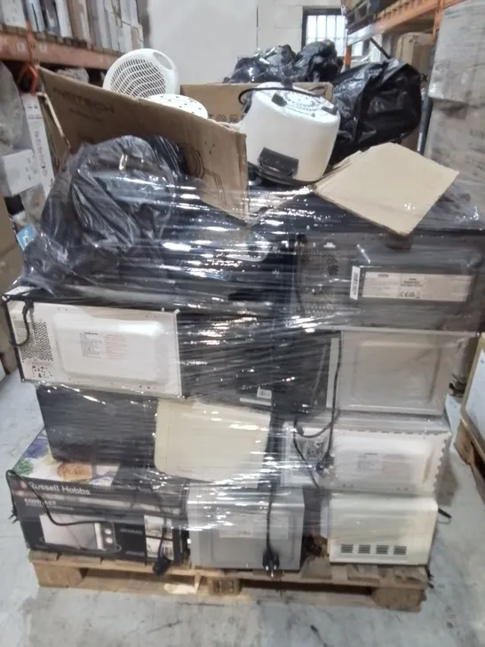 PALLET OF ASSORTED HOME APPLIANCES TO INCLUDE VARIOUS MICROWAVES, TABLETOP HOB AND WARMLITE HEATER