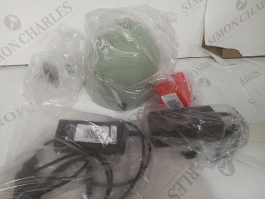 BOX OF APPROXIMATELY 5 ASSORTED HOUSEHOLD ITEMS TO INCLUDE AC ADAPTER, JBL PLUG, ETC