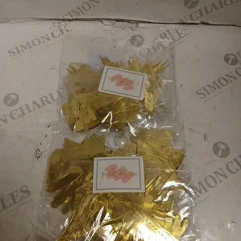 BOX OF APPROX 25 GOLD BIRTHDAY BANNER DECORATIONS.