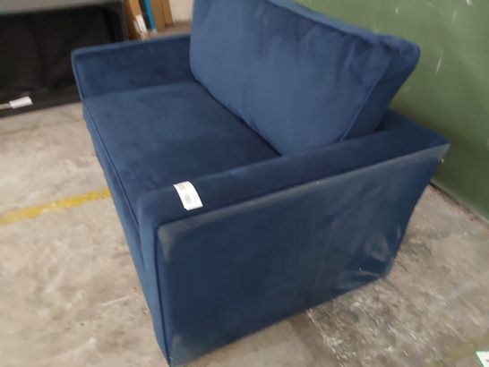 DESIGNER METAL ACTION SOFA BED BLUE PLUSH FABRIC 