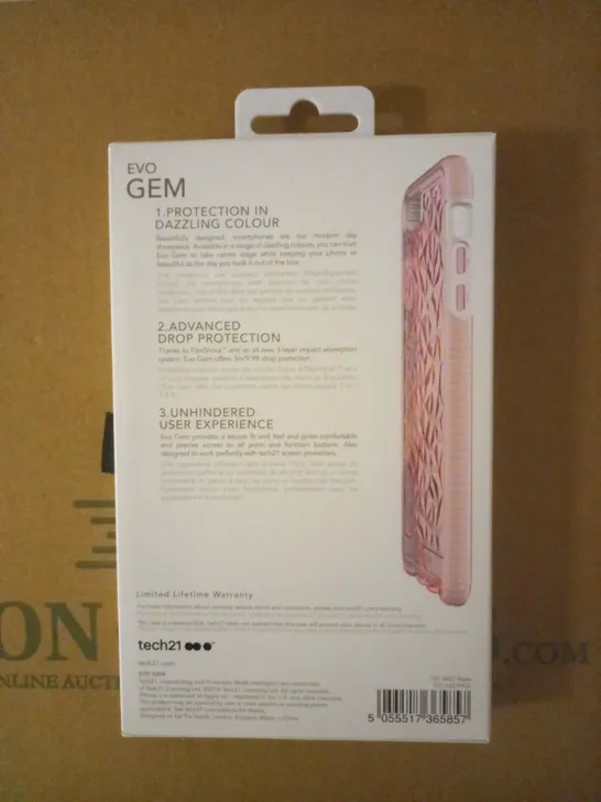 LOT OF APPROXIMATELY 100 BRAND NEW BOXED TECH 21 EVO GEM CASE WITH 9.9FT 3-LAYER DROP PROTECTION FOR IPHONE 7 PLUS & IPHONE 8 PLUS T21-5427 ROSE