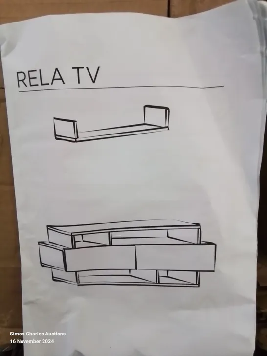 BOXED RELA STYLISH MODERN TV CABINET AND FLOATING SHELF IN LIGHT GREY