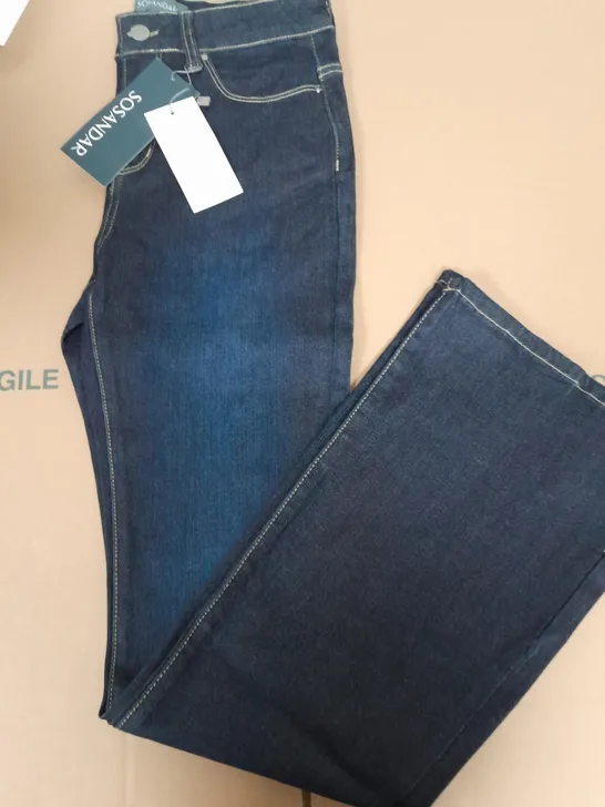 SOSANDAR DARK BLUE DENIM KICKFLARE JEANS - SIZE 8S