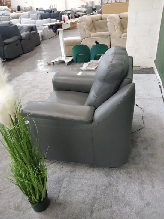 DESIGNER ITALIAN MADE PARMA GREY LEATHER ELECTRIC RECLINING ARM CHAIR