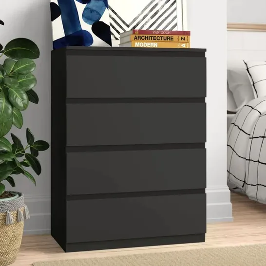 BOXED CUNHA 4 DRAWER 70CM W CHEST COLOUR: BLACK