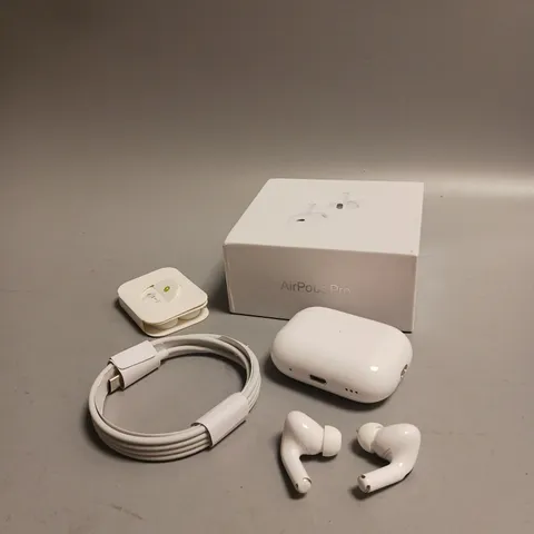 BOXED APPLE AIRPODS PRO 2ND GENERATION IN WHITE INCLUDES CHARGING CASE, CABLE AND SPARE BUDS