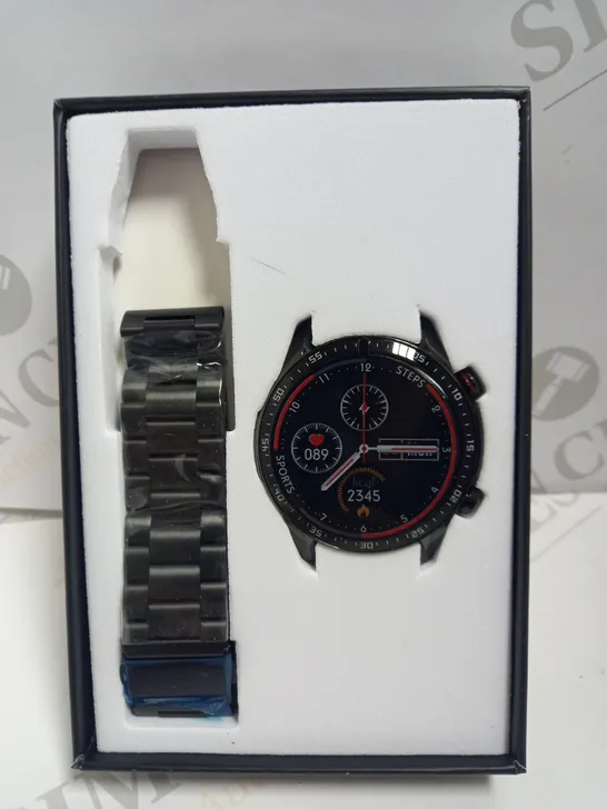 BOXED SMART WATCH WITH GREY METAL STRAP