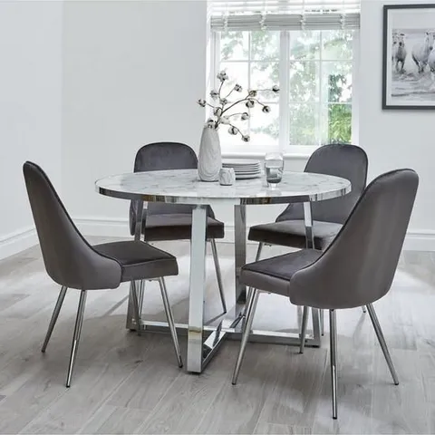 BOXED GRADE 1 IVY MARBLE EFFECT CIRCLE DINING TABLE WITH 4 CHAIRS (2 BOXES)