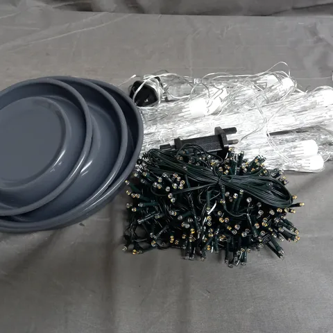 BOX OF APPROX 10 ASSORTED HOUSEHOLD ITEMS TO INCLUDE ICICLE FAIRY LIGHTS, SILICONE POP OUT BOWL SET OF 3, FESTIVE 600 WARM WHITE FAIRY LIGHTS, ETC. 