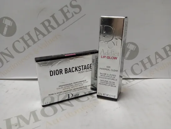 LOT OF 2 DIOR MAKEUP PRODUCTS TO INCLUDE BACKSTAGE ROSY GLOW BLUSH - 001 PINK & ADDICT LIP GLOW - 000 UNIVERSAL CLEAR 