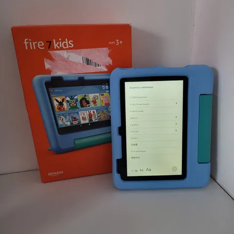 BOXED AMAZON FIRE 7 KIDS 16GB ANDROID TABLET WITH CHILD PROOF CASE - BLUE CASE