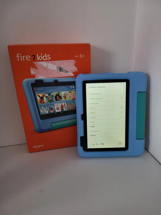 BOXED AMAZON FIRE 7 KIDS 16GB ANDROID TABLET WITH CHILD PROOF CASE - BLUE CASE