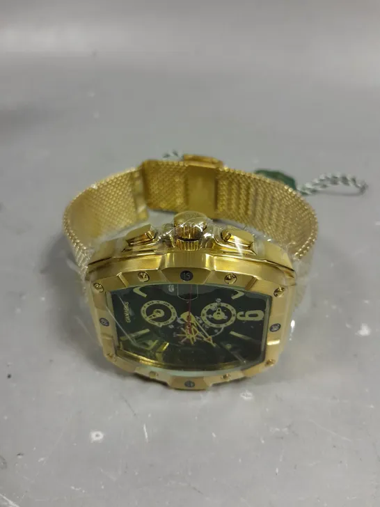 GAMAGES LONDON RESPLENDENCE GOLD COLOUR GREEN DIAL WATCH 