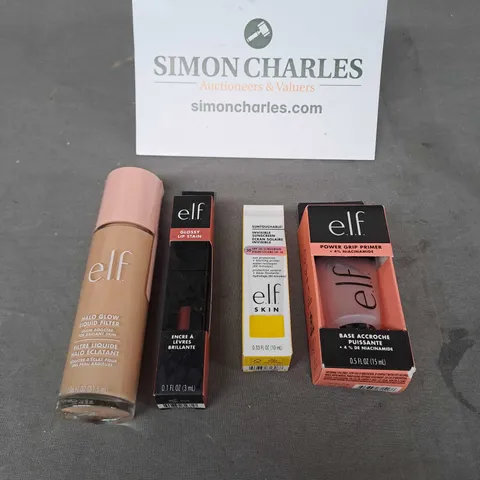 ELF LOT OF 4 COSMETIC PRODUCTS TO INCLUDE - POWER GRIP PRIMER, HALO GLOW FOUNDATION, SUNSCREEN ETC