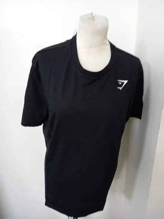 GYMSHARK BLACK CREST T-SHIRT MEDIUM 