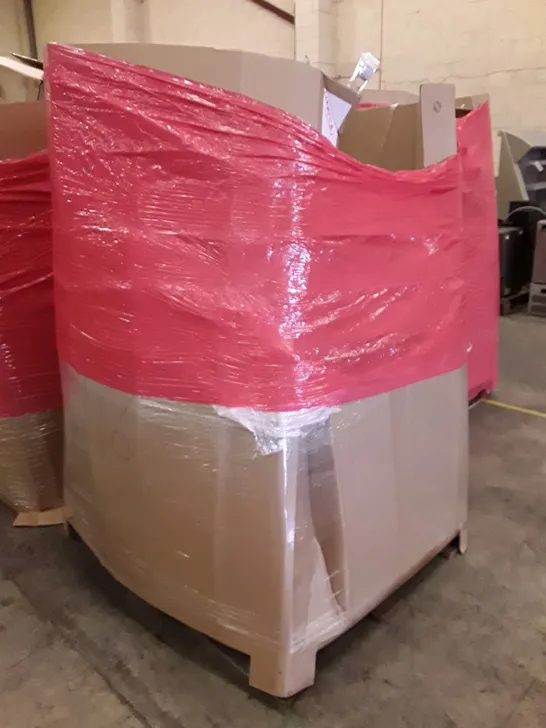 PALLET OF ASSORTED PRODUCTS INCLUDING KNITTING MACHINE, TOILET SEAT, ROTARY DEHUMIDIFIER, RETRACTABLE SAFETY GATE, CHAIR MAT FOR CARPET