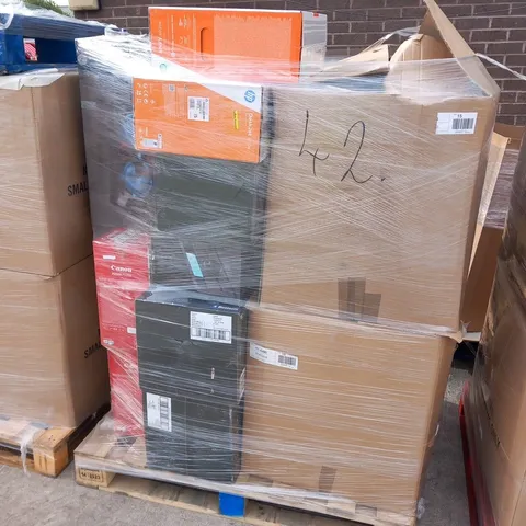 PALLET OF ASSORTED ELECTRICALS TO INCLUDE; HP DESKJET PRINTER, BLUETOOTH PARTY SPEAKER, CD MICRO SYSTEM, WIRELESS HEADPHONES AND ONE FOOR ALL ARIAL