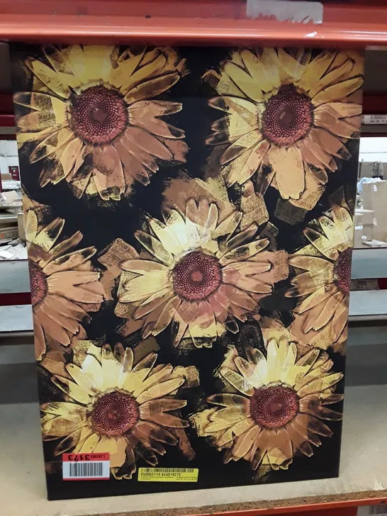 A WALL OF YELLOW SUNFLOWERS IN ABSTRACT - WRAPPED CANVAS PAINTING