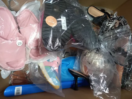 BOX OF APPROXIMATELY 20 ASSORTED PAIRS OF SHOES IN VARIOUS STYLES & SIZES TO INCLUDE ASOS DESIGN, ZARA, ETC