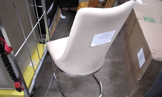 DESIGNER CREAM FAUX LEATHER DINING CHAIR WITH CHROME LEGS